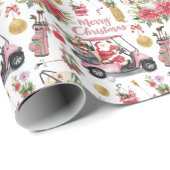 Golf Pink Cart Christmas themed for Lady Golfer Geschenkpapier (Rolleneckpunkt)
