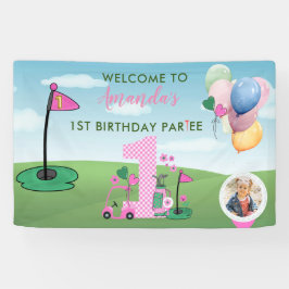 Golf Pink Foto  Girl 1. Geburtstag Party Banner