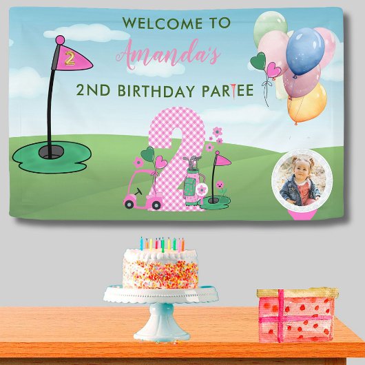 Golf Pink Foto Girl 2. Geburtstag Party Banner