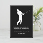 Golf Player Beerdigung Gedenkstein Schwarz-Weiß Dankeskarte (Stehend Vorderseite)