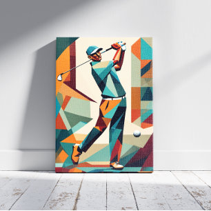 Golf Player Cubism Canvas Print Leinwanddruck