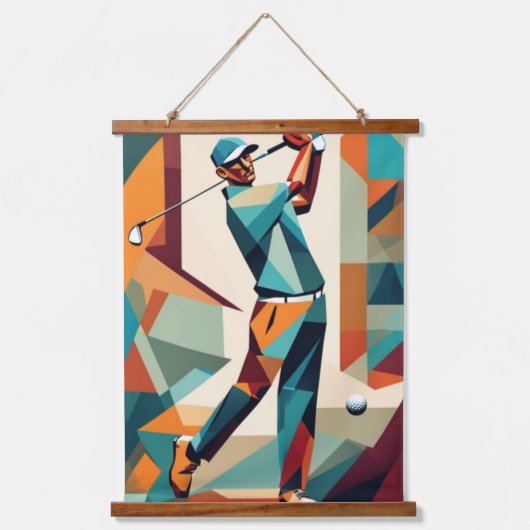 Golf Player Cubist Wall Tapestry Wandteppich Mit Holzrahmen (Vorderseite)
