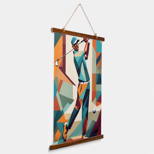 Golf Player Cubist Wall Tapestry Wandteppich Mit Holzrahmen (Gewinkelt)