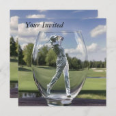 Golf-Player in einem Glas-Tumbler mit Golfplatz, Einladung (Vorne/Hinten)