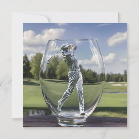 Golf-Player in einem Glas-Tumbler mit Golfplatz, Einladung (Rückseite)