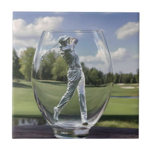 Golf-Player in einem Glas-Tumbler mit Golfplatz, Fliese