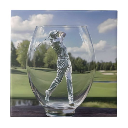 Golf-Player in einem Glas-Tumbler mit Golfplatz, Fliese (Vorderseite)