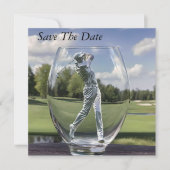 Golf-Player in einem Glas-Tumbler mit Golfplatz, Save The Date (Vorderseite)