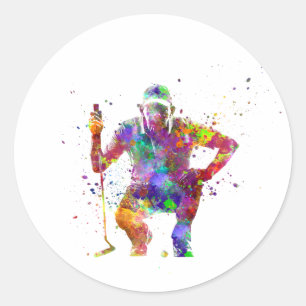 Golf player in watercolor runder aufkleber
