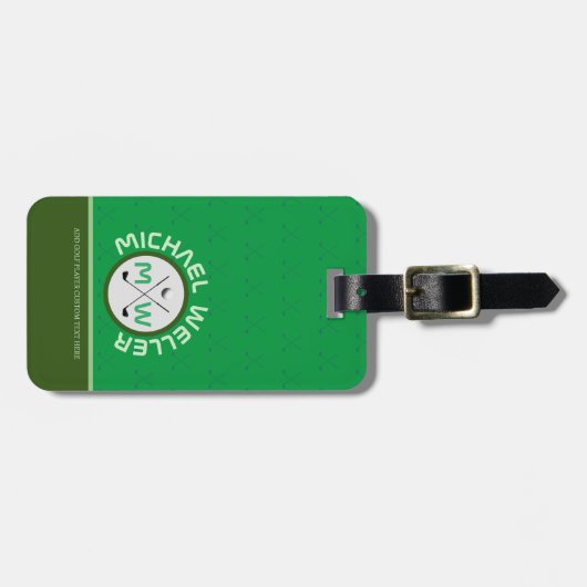 Golf Player Mit Monogramm Reisegepäck GRÜNE Gepäckanhänger (Vorderseite horizontal)