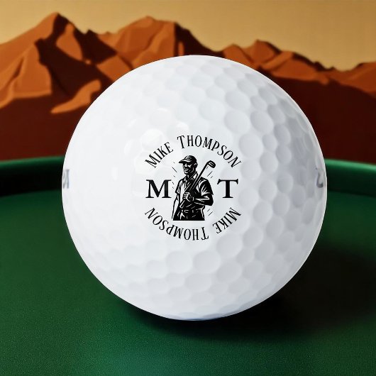Golf Player, Name und Initialen b&w Golfball