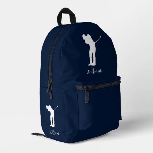 Golf Player Script Monogram Navy Blue Bedruckter Rucksack (Rückseitige Ecke links)