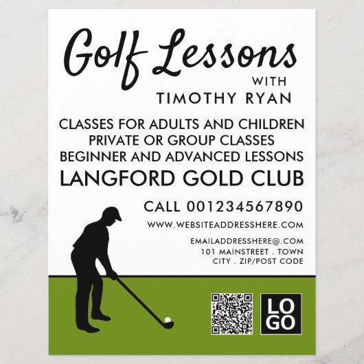 Golf Player Silhouette, GoIf Lektion Werbung Flyer (Vorne)