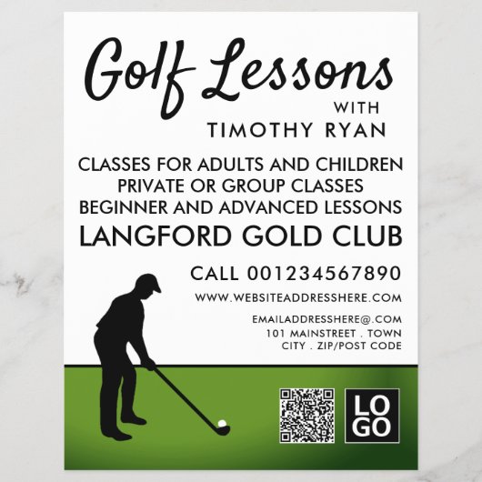 Golf Player Silhouette, GoIf Lesson Werbung Flyer (Vorne)