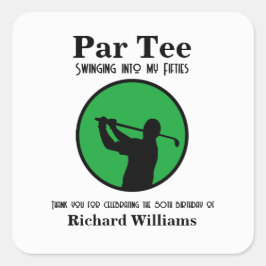 Golf Player Swinging into My Fifties 50th Birthday Quadratischer Aufkleber