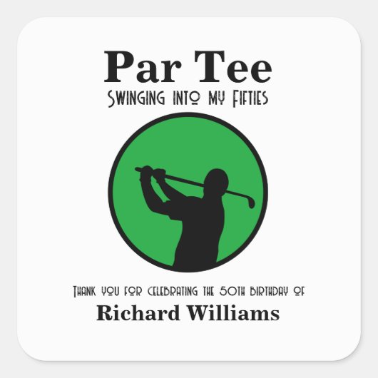 Golf Player Swinging into My Fifties 50th Birthday Quadratischer Aufkleber (Vorderseite)