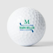 Golf-Players Custom Green-Blue Monogram Golfball (Vorderseite)