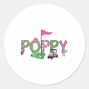 Golf Poppy Pink Hole in einem Golf 1. Geburtstagsk Runder Aufkleber