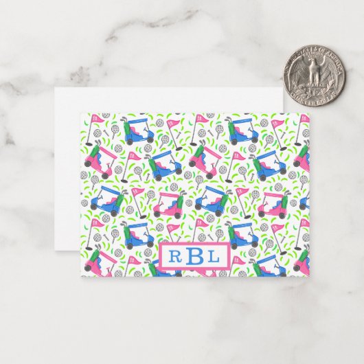 Golf Preppy Three Letter Monogram Mitteilungskarte (Vorderseite/Rückseite Beispiel)