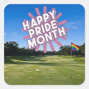 Golf Pride auf Golfplatz regenbogenfarbenem Thema Quadratischer Aufkleber