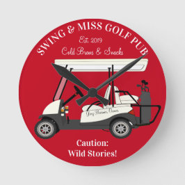 Golf Pub Golf Cart Beer & Snacks Wilde Geschichten Runde Wanduhr