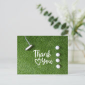 Golf Putter sind auf grünem Gras Danke Postkarte (Stehend Vorderseite)