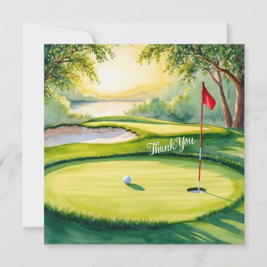 Golf Putting Green mit Dankeschön Wort Dankeskarte (Vorderseite)