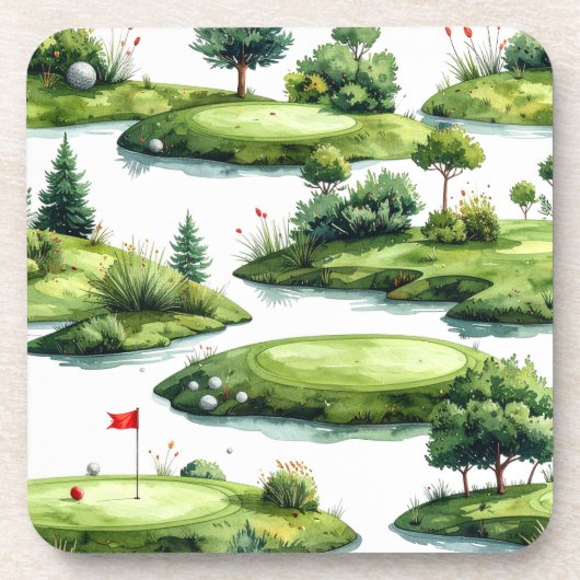 Golf Putting Green mit roter Flagge Getränkeuntersetzer (Vorderseite)