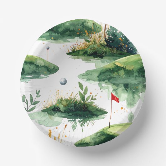 Golf Putting Green mit roter Flagge Pappteller (Vorderseite)