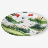 Golf Putting Green mit roter Flagge Pappteller (Schrägansicht)