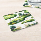 Golf Putting Green mit roter Flagge Rechteckiger Pappuntersetzer (angewinkelt)
