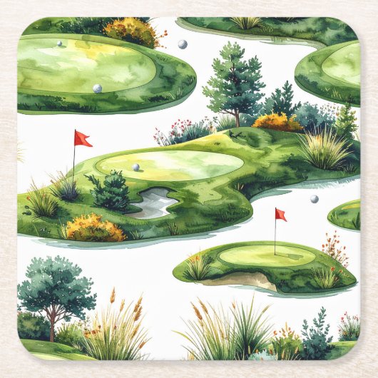 Golf Putting Green mit roter Flagge Rechteckiger Pappuntersetzer (Vorderseite)