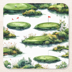 Golf Putting Green mit roter Flagge Rechteckiger Pappuntersetzer