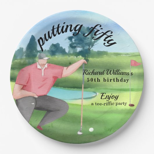Golf Putting zum 50. Geburtstag des Mannes Pappteller (Vorderseite)