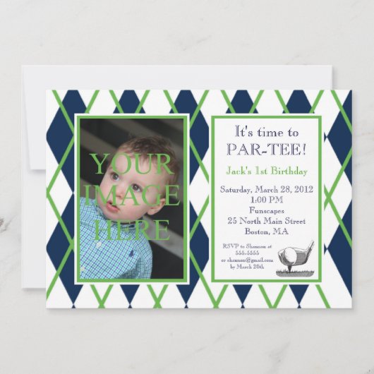 Golf Raute Foto Einladung (Vorderseite)