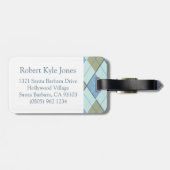 Golf Raute Muster Tee blau braunes Gepäckanhänger (Rückseite horizontal)