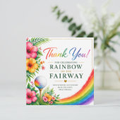 Golf-Regenbogen auf dem Fairway Pride Golf-Feier Dankeskarte (Stehend Vorderseite)