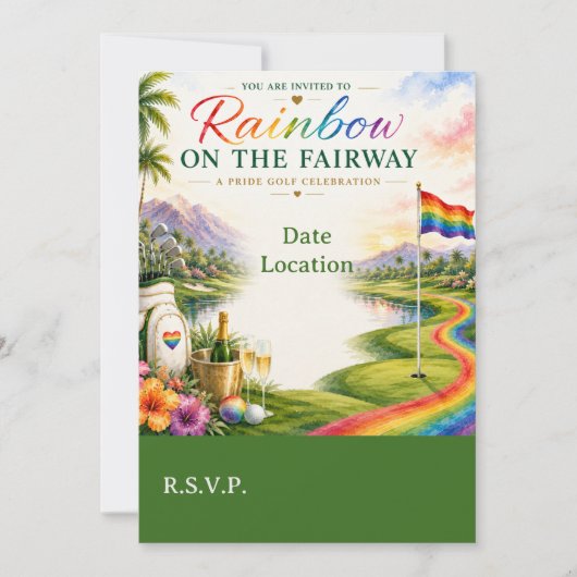 Golf-Regenbogen auf dem Fairway Pride Golf-Feier Einladung (Vorderseite)