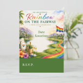 Golf-Regenbogen auf dem Fairway Pride Golf-Feier Einladung (Stehend Vorderseite)