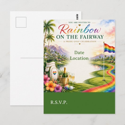 Golf-Regenbogen auf dem Fairway Pride Golf-Feier Postkarte (Vorne/Hinten)