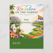 Golf-Regenbogen auf dem Fairway Pride Golf-Feier Postkarte (Vorderseite)