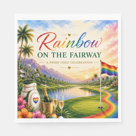 Golf-Regenbogen auf dem Fairway Pride Golf-Feier Serviette (Vorderseite)