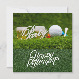 Golf-Rente mit Golf-Ball und Bier auf Grün Karte