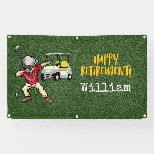 Golf-Rente mit Golfer-Dobing auf grünem Gras Banner (Horizontal)