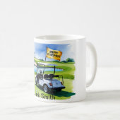 Golf-Rente mit Golfwagen auf grüne Kaffeetasse (VorderseiteRechts)