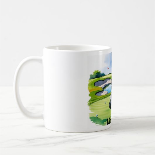 Golf-Rente mit Golfwagen auf grüne Kaffeetasse (Links)