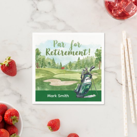Golf-Rente-Party mit Golftasche auf Grün Serviette (Beispiel)