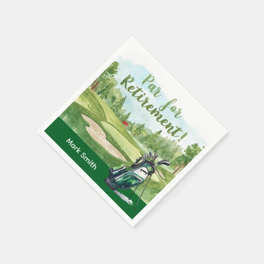 Golf-Rente-Party mit Golftasche auf Grün Serviette (Ecke)