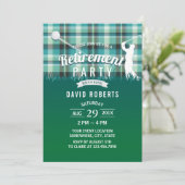 Golf Retirement Party Green Gingham Einladung (Stehend Vorderseite)