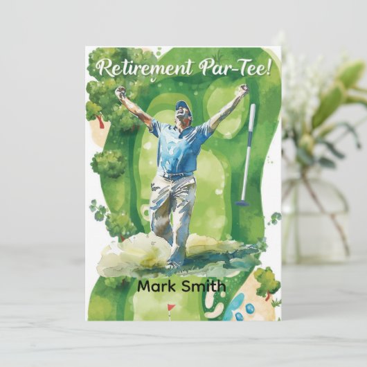 GOLF RETIREMENT REReifen, Relax & ParTee für Golfe Einladung (Stehend Vorderseite)